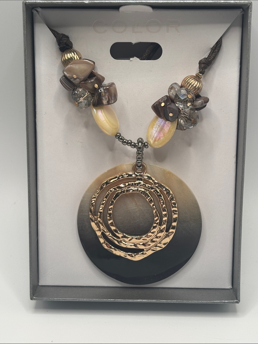 Color Brand Gold and Gray Statement Pendant Necklace New in Box